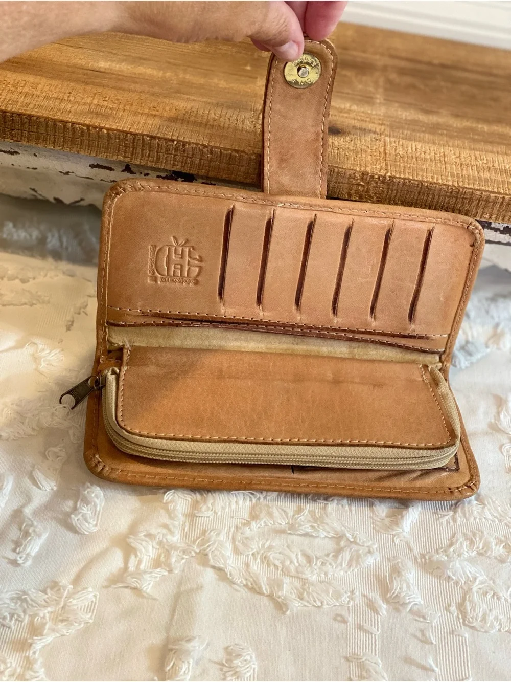 Vintage Hand-Tooled Floral Leather Wallet - Tan